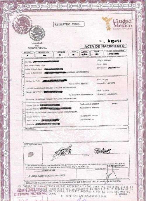 acta nacimiento